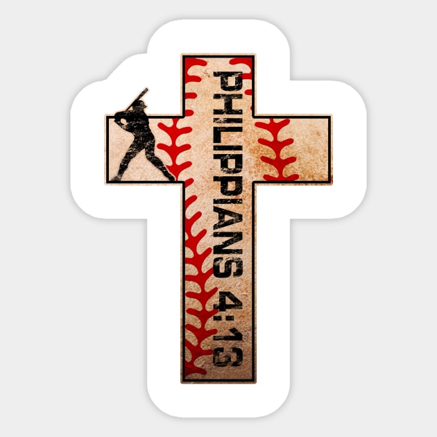 Philippians 4:13 Baseball Cross Jesus Christ Strength Sticker by TeeCreations